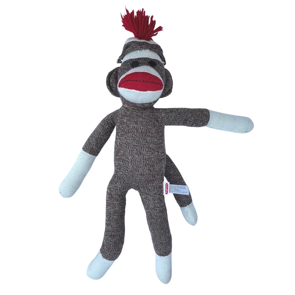 Schylling Sock Monkey Classic Plush Toy 20" Knit Stuffed Animal Brown White Red